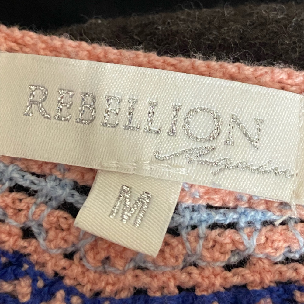 Rebellion Crochet Crop Top M Open Knit Flutter Sleeve Striped Boho Beach Mermaid - Picture 8 of 9